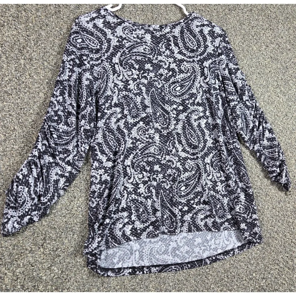 Michael‎ Kors Shirt Womens P/M Black Paisley Cinching Sleeves Flared Office Wear